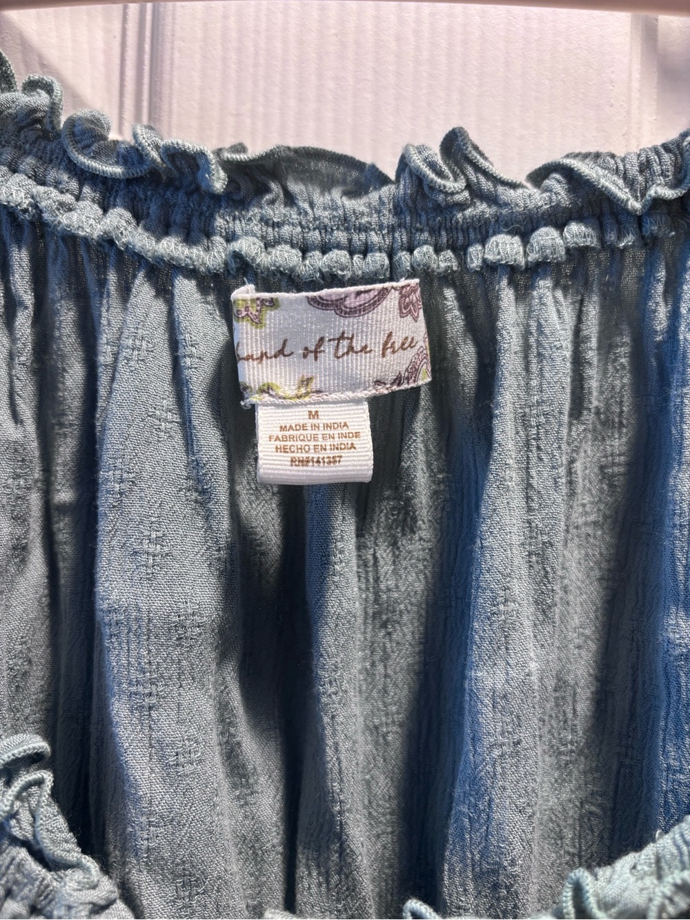 Light Blue Off-Shoulder Ruffle Women's Top - Picture 3 of 3